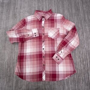 Blue Mountain Flannel Shirt Womens M Red Plaid Excellent Long Sleeve Button Up